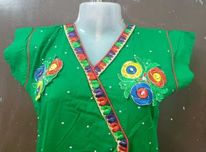 Green Embroidered Angrakha Style Kurta