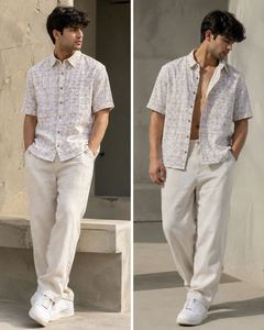 Men’s Beige Printed Half Sleeve Casual Shirt