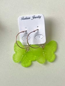 Green Butterfly Hoop Earring