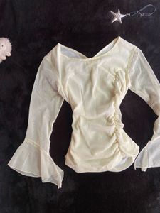 Sheer Bell Sleeve Ruched Top