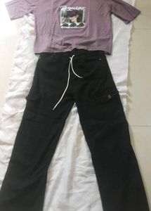 Graphic Print T-Shirt &amp; cargo jeans set for Women