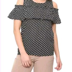 Chic Polka Dot Cold Shoulder Top