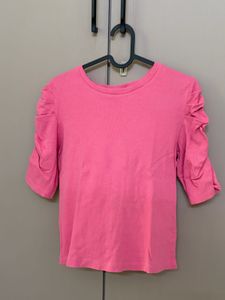 Chic Pink Ruched Sleeve Top