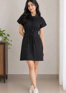 Black Hoodie Dress with Corset Detail