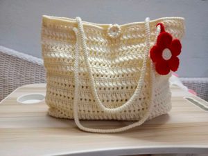 Crochet Tote Bag with Flower