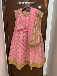 Stunning Pink &amp; Gold Embroidered Lehenga