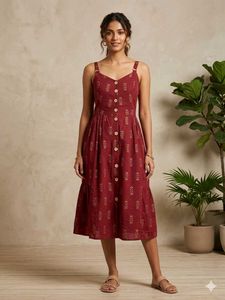 Maroon Floral Print Button-Up Midi Dress