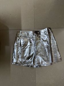 silver leather shorts