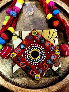 Boho Embroidered Necklace with Beads
