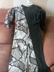 Chic Black Kurta with Animal Print Sleeves