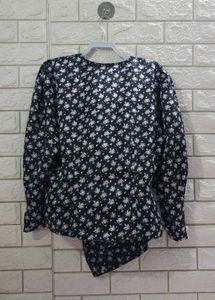Korean Floral Print Wrap Top