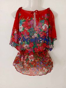 Vibrant Floral Print Off-Shoulder Top