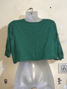 Embellished Green Crop Top