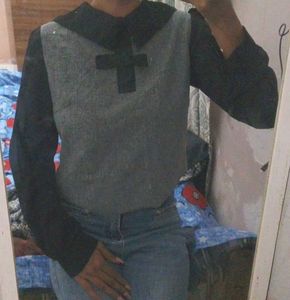korean Stylish Grey &amp; Black Long Sleeve Top