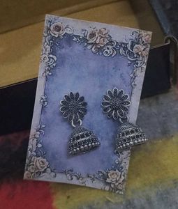 Silver Tone Jhumka Earrings