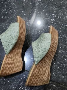 Light Green Textured Slip-On Sandals