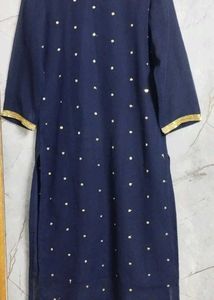 Elegant Navy Blue Kurta Set with Golden Embellishm