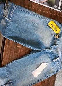 Trendy Blue Cargo Flare Jeans