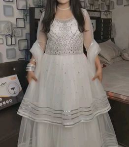 Elegant White Embroidered Anarkali Gown