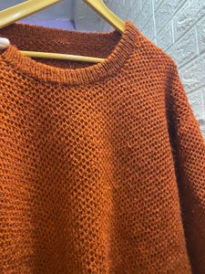 🧶 Hand-Knitted Rust Brown Textured Knit Sweater