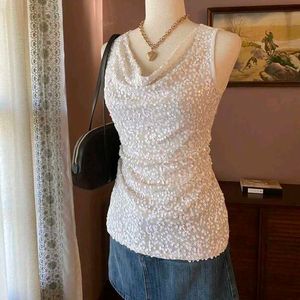 Sparkling White Sequin Cowl Neck Top