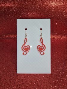 Red Heart Treble Clef Earrings