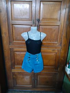 Blue Denim High Waisted Shorts