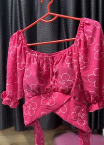 Vibrant Pink Floral Puff Sleeve Top