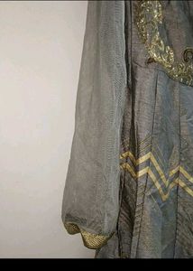 Elegant Grey &amp; Gold Ethnic Gown
