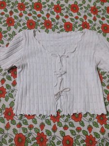 White Cropped Tie-Front Top