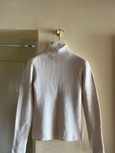 Cream Ribbed Mock Neck Sweater