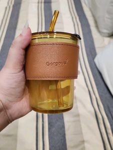 Amber Glass Tumbler with Straw