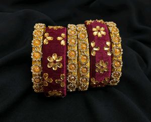 Maroon & Gold Embellished Bangles