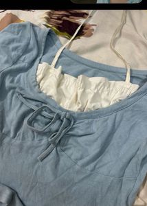 combo of Stylish Blue Wide Leg Jeans and top