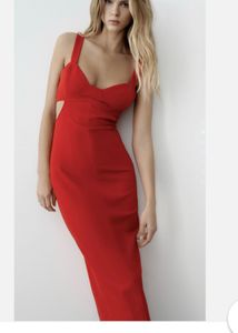 ZARA Red Cut-Out Midi Dress