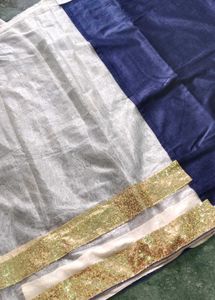 White and Blue saree with Gold detailing