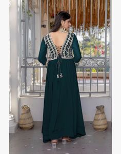 Elegant Teal Embroidered Ethnic Gown
