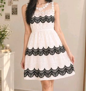 Elegant White &amp; Black Lace Dress
