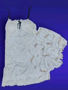 stretchable  White night dress Satin Camisole &amp; Fl