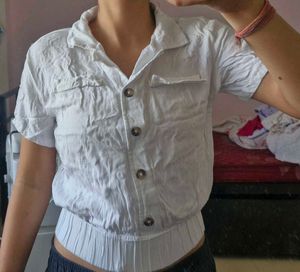 White Button-Up Short Sleeve Top