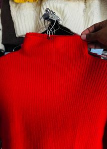 Red Knit Mock Neck Sweater
