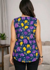 Floral Print Sleeveless Top (with attach sleeves )