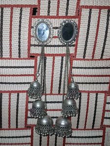 Oxidised Silver Jhumka Earrings with Mirror