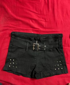 Black Studded Belted Shorts