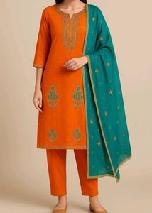 Orange &amp; Teal Embroidered Suit + Free Delivery 🚚