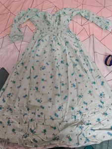 Cotton Light Blue Floral Maxi Dress