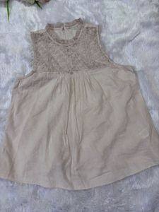 Boho Lace Detail Cream Tunic Top