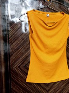 Ribbed Cowl Neck Sleeveless Top