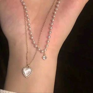 Layered Heart Pearl Necklace