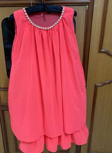 Coral Pink Dress with Pearl Neckline